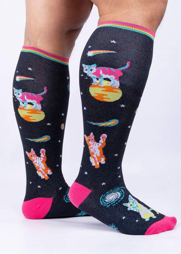 Space Cats Metallic Stretch-It Knee Socks