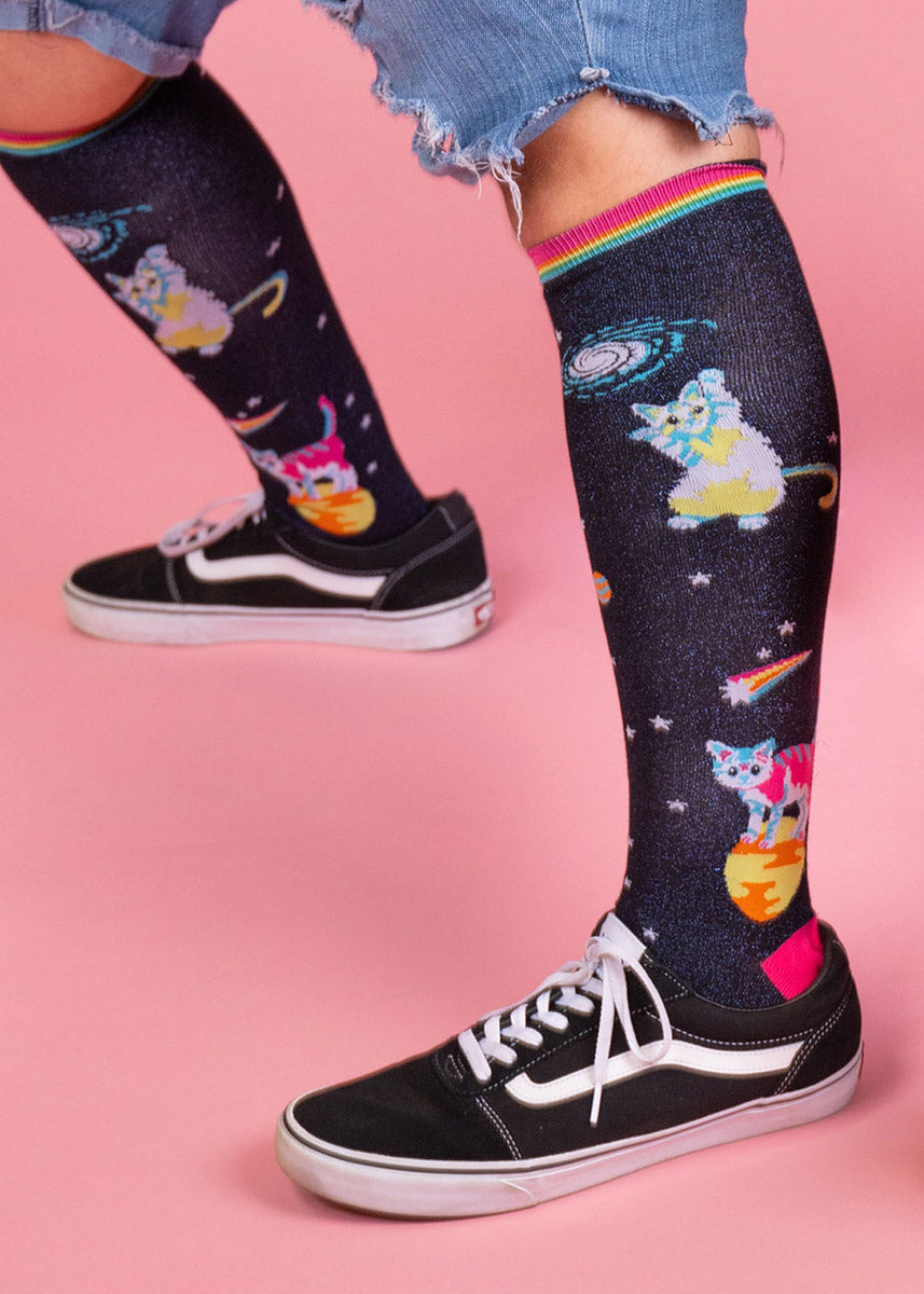 Space Cats Metallic Stretch-It Knee Socks